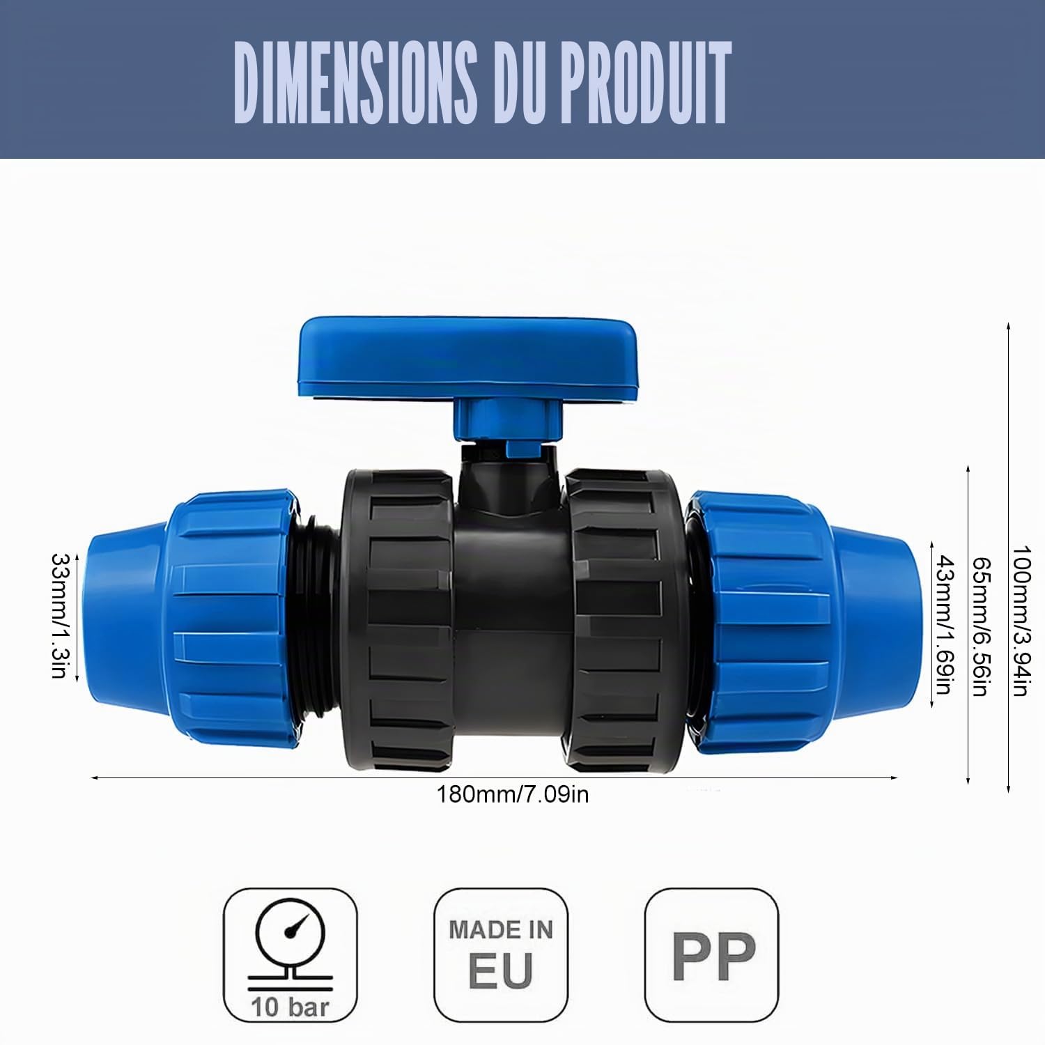ELNLE - Raccord de serrage en polypropylène - 32 mm - Robinet à boisseau sphérique en PVC - Pour tuyau en polyéthylène - Raccord rapide pour eau potable - Vanne