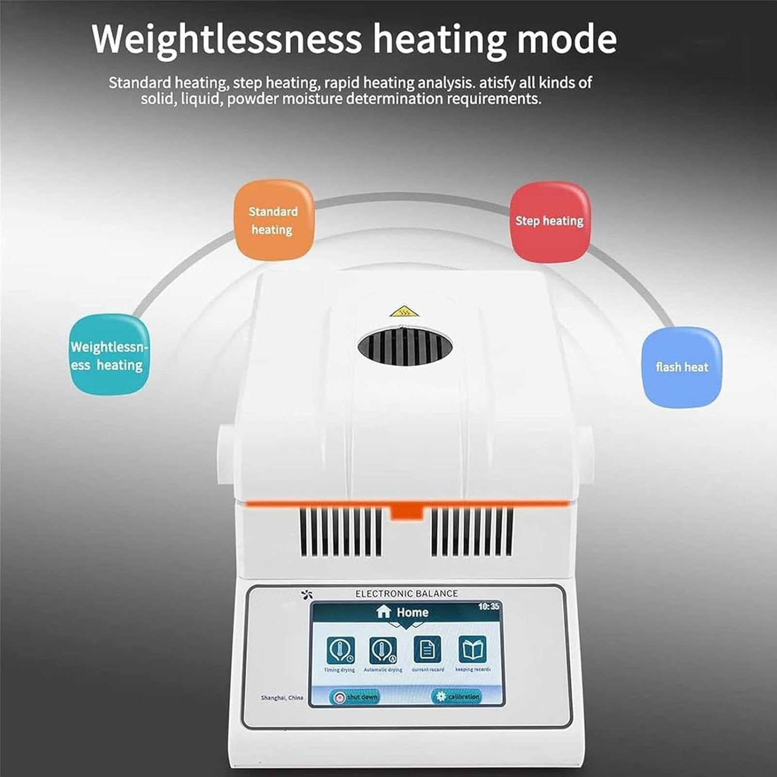 Analizador de humedad halógeno de laboratorio,Analizador de humedad Medidor rápido con pantalla táctil digital,100g/50g/0,001 g/0,002g/0,005g,Medidor de humedad halógeno,100g/0.001g