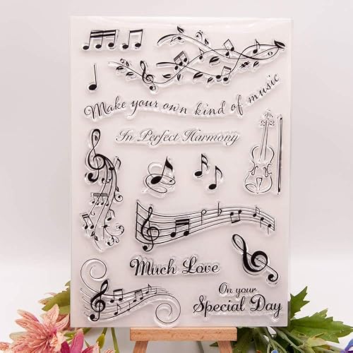 Miniatura 3 de LZBRDY Notas musicales de 5.9 x 8.3 pulgadas, hojas de violín, sellos de goma transparente para álbumes de recortes, tarjetas, Navidad, San