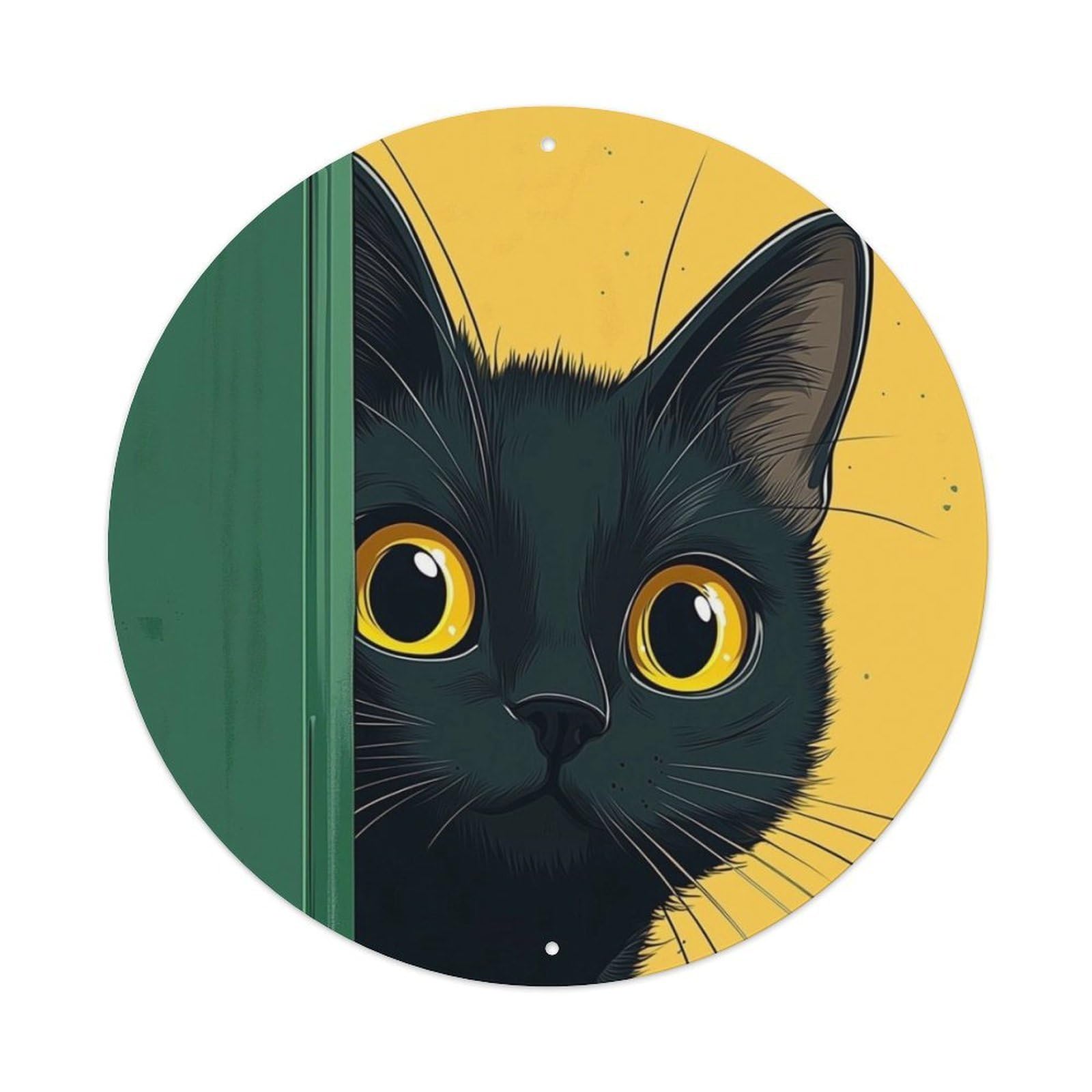 Animal Black Cat Peeking from Door Funny Vintage Metal Tin Sign Plaque Wall Decor for Cafe, Club Bar, Office, Garden Metal Poster 8x8Inch