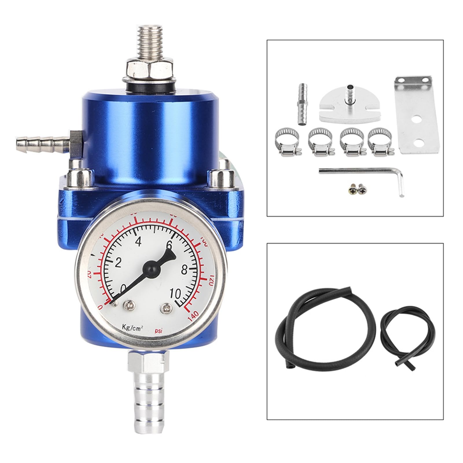 0-140 PSI Regolatore di pressione del carburante, kit flessibile universale per manometro regolatore di pressione carburante (Blu)