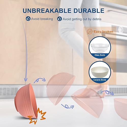 Miniatura 4 de HOTEC Tazones de cereal de paja de trigo irrompible, aptos para microondas y lavavajillas, cuencos de sopa y ensalada, juego de 8, 26 onzas, sin