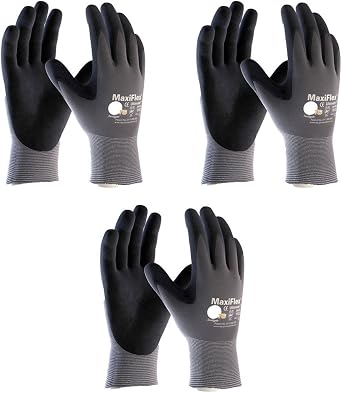 MaxiFlex 34-874 Seamless Knit Nylon Gloves with Nitrile Coated Micro-Foam Grip on Palm and Fingers Cut Resistance Gloves 3 Pairs LG