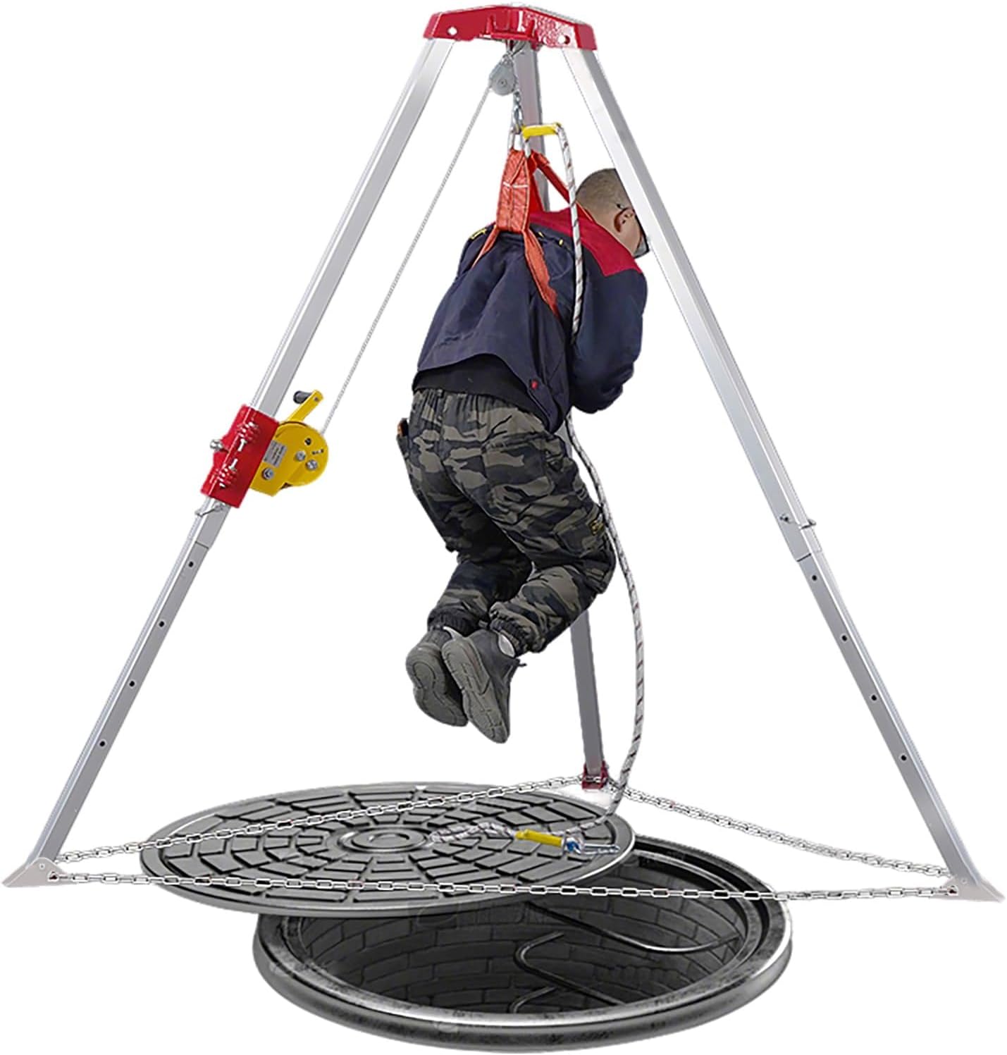 Emergency Rescue Tripods/Fall Arrest Kits with Winch & Fall Protection Device, Heavy Duty Tripod Pulley Hoist System, Confined Space Rescue Equipment for Underground Pipe/Well(1800