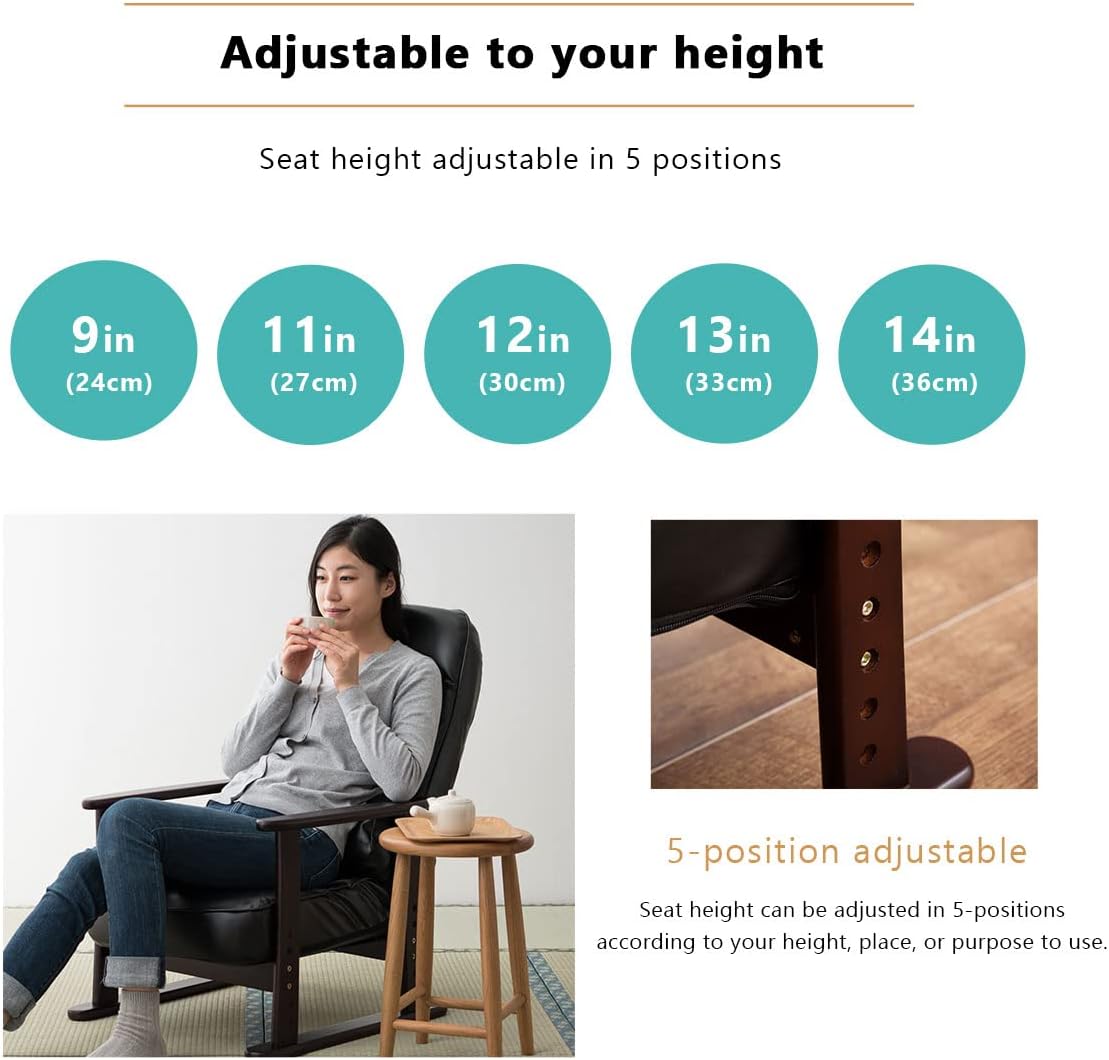 EMOOR KIRAKU Lightweight Adjustable Recliner Chair with Arms (Low-Type) Stand Assist for Elderly, 7-Angle & 5-Height Adjust, No Assembly, Green