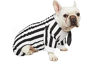 Impoosy Dog Halloween Shirts Funny Beetlejuice Pet Clothes Puppy Halloween Costume Striped Shirts with Tie