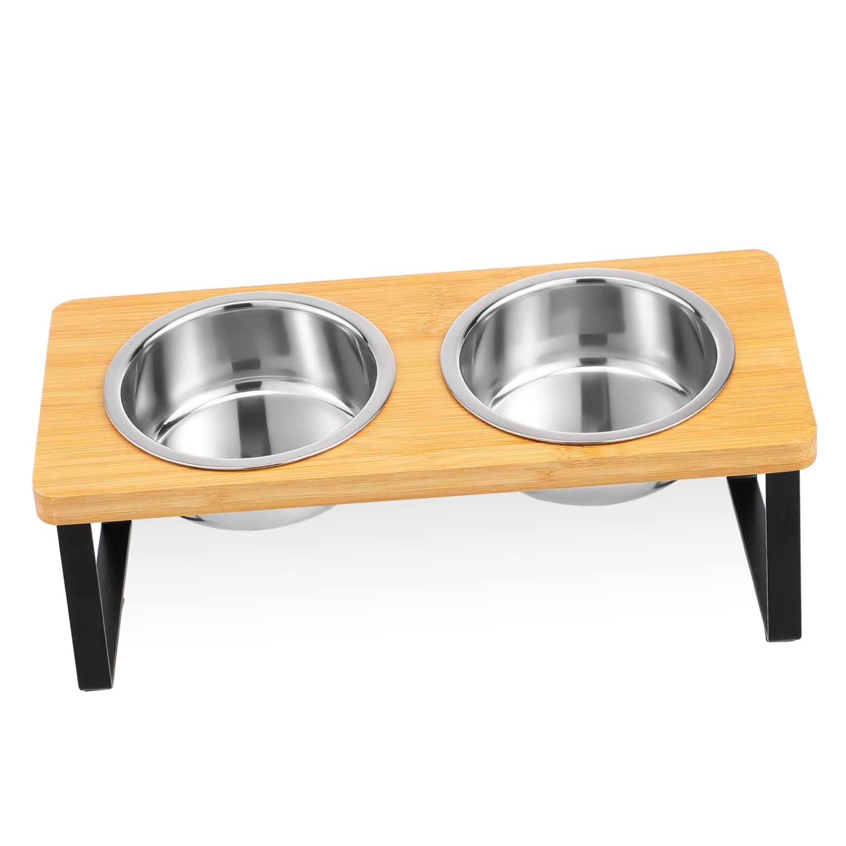 Ciotola per Gatti Rialzata in Acciaio Inox con Doppie Ciotole | Gatto e Piccolo Cane, Uso Interno, Design Elegante, Struttura in Legno e Acciaio Inossidabile