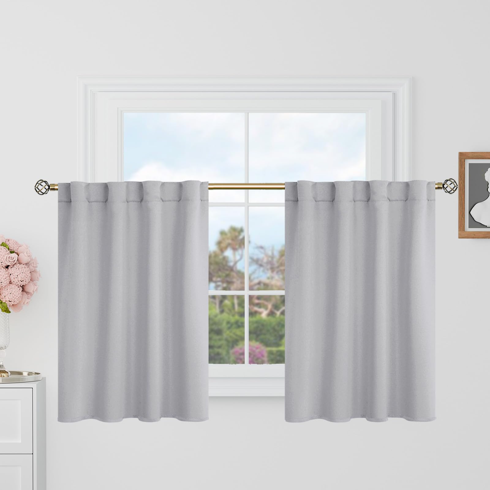 BGment Light Grey Cafe Curtains 36 Inch Length for Half Windows - 34 x 36 inch Curtains Rod Pocket and Back Tab Thermal Insulated Room Darkening Short Curtain for Kitchen, 2 Window Panels — image 1