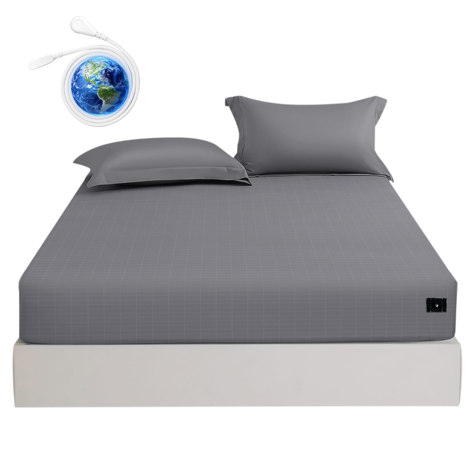 Grounding Fitted Sheets Grounding Sheets with Grounding Bed Sheets for Healthy Sleep Therapy with 15ft Cord (Gray, King)