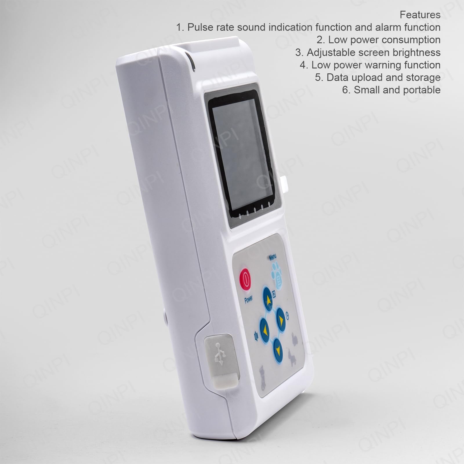 Oxymètre vétérinaire portable, capteur SPO2 auriculaire/lingual, avec réglage de la luminosité de l'écran, téléchargement et stockage des données, fonction d'invite sonore, pour chien, chat, famille