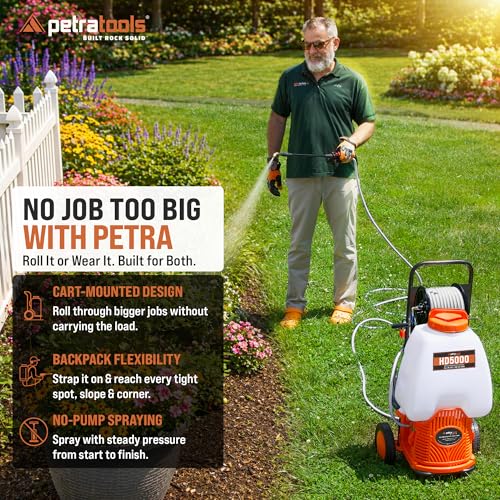 Image of PetraTools Battery Powered Sprayer w /Cart & Retractable 100 ft Hose Reel