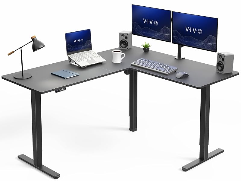 VIVO Black 63 x 55 in Corner Standing Desk, DESK-E3CTB Black Top / Black Frame 55 x 63