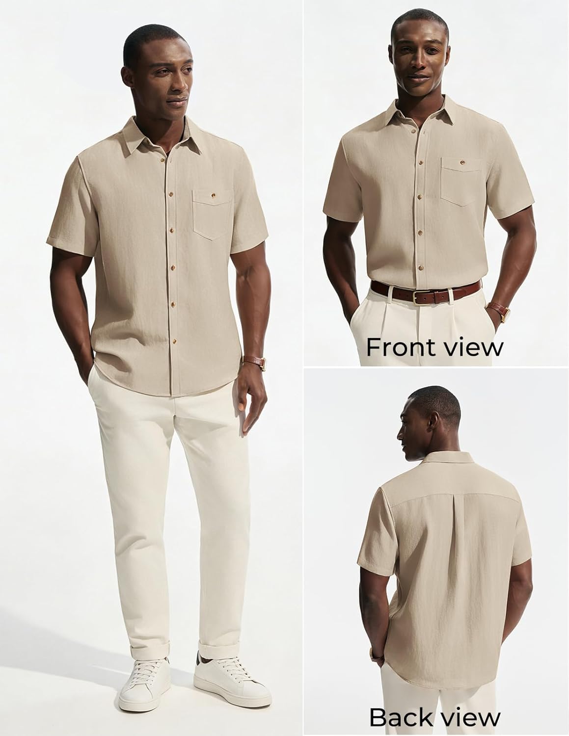 PJ PAUL JONES Mens Linen Shirts Short Sleeve Button Down Shirt Wrinkle Free Dress Shirt Casual Summer Shirt with Pocket - Image 2