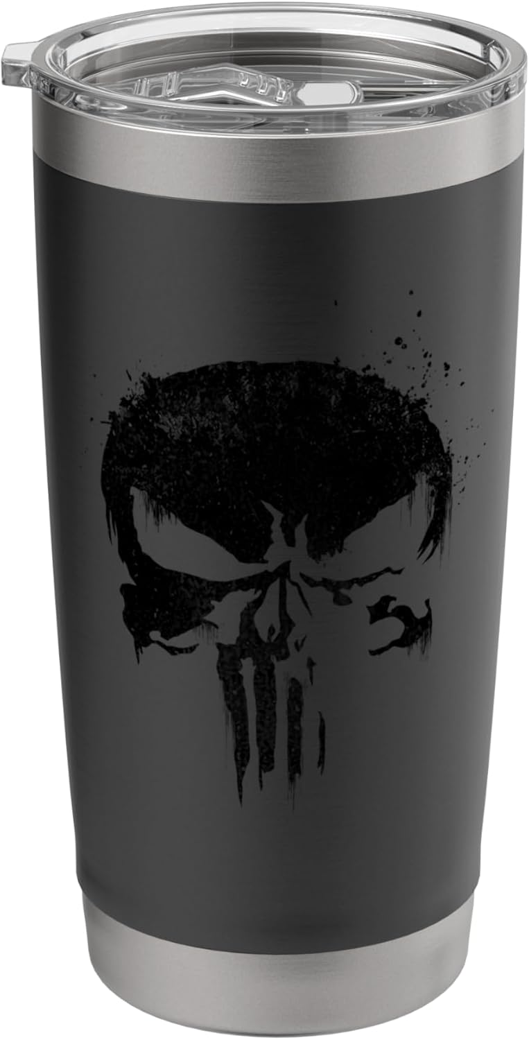 Marvel The Punisher Black Ink Splatter Skull Logo Stainless Steel Insulated Tumbler