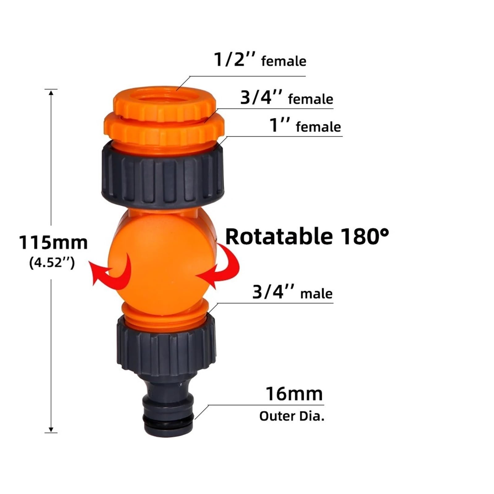 Generico Rubinetto Connettori rapidi Girevole Rubinetto dell'Acqua Splitter 1/2 "3/4" 1 "Adattatore filettato Giardino Fattoria Irrigazione Autolavaggio Giunti girevoli(D)