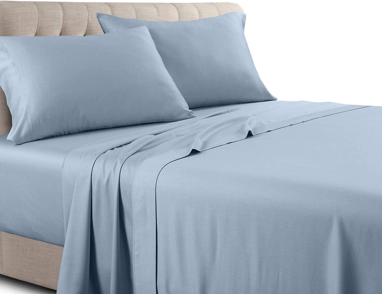Royal Tradition Solid 300 Thread Count, 100 Percent Cotton 3PC Twin Extra Long XL Bed Sheets Set with Deep Pockets, Blue