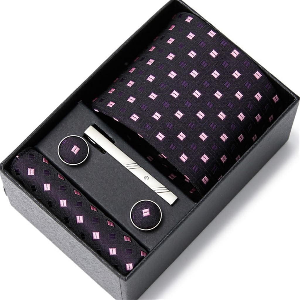 JFDBGU Towel Cufflinks Casual Everyday Formal Wear Men's Suit Tie Business Men's Tie Gift Box Pocket(Purple)