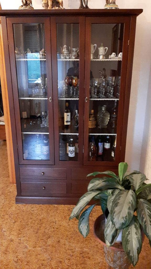 Mar.c.a. Design, Vitrina Salon, Libreria Estanteria Madera, Nogal Oscuro - Aparador Cocina y Mueble Salón con Cajones, Estantes y Puertas - Mueble Cocina de Estilo Clásico 119x40x185H - Made in Italy