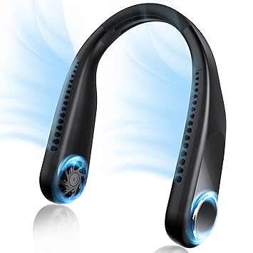 CIYUPE Portable Neck Fan, Hands Free Bladeless Fan, 4000mAh Battery Portable Fan, Leafless, No Hair Twisting, USB Powered Personal Fan, Rechargeable, 3 Speeds (Black)