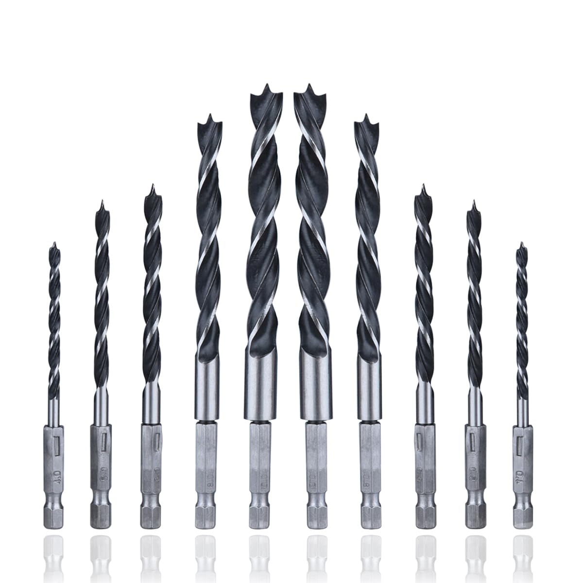 HaoTrade 10Pcs Twist Drill Bits Set with 1/4" Hex Shank Wood Drill Bits Set
