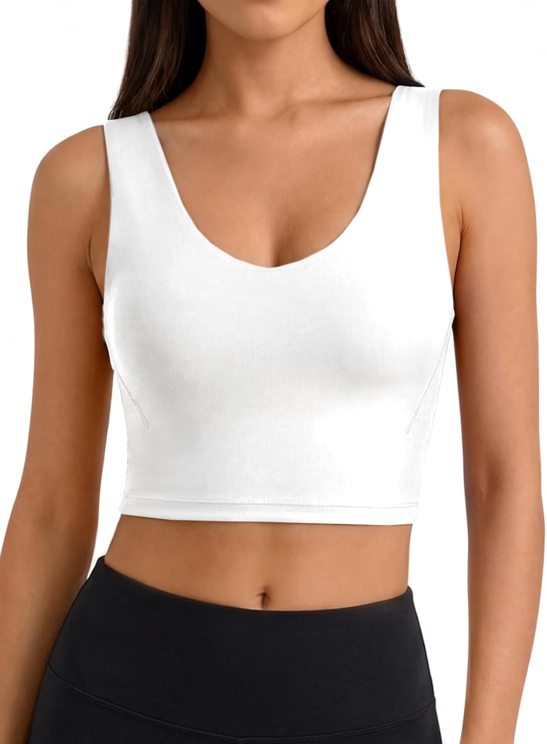 Aoysky Longline Sports Bras for Women V Neck Padded Workout Yoga Wirefree Cami Built in Bra U Back Crop Tank Tops