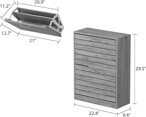 Miniatura 2 de FAMAPY Moderno zapatero con 2 cajones abatibles, gabinete de almacenamiento independiente de zapatos, diseño de obturador, organizador de