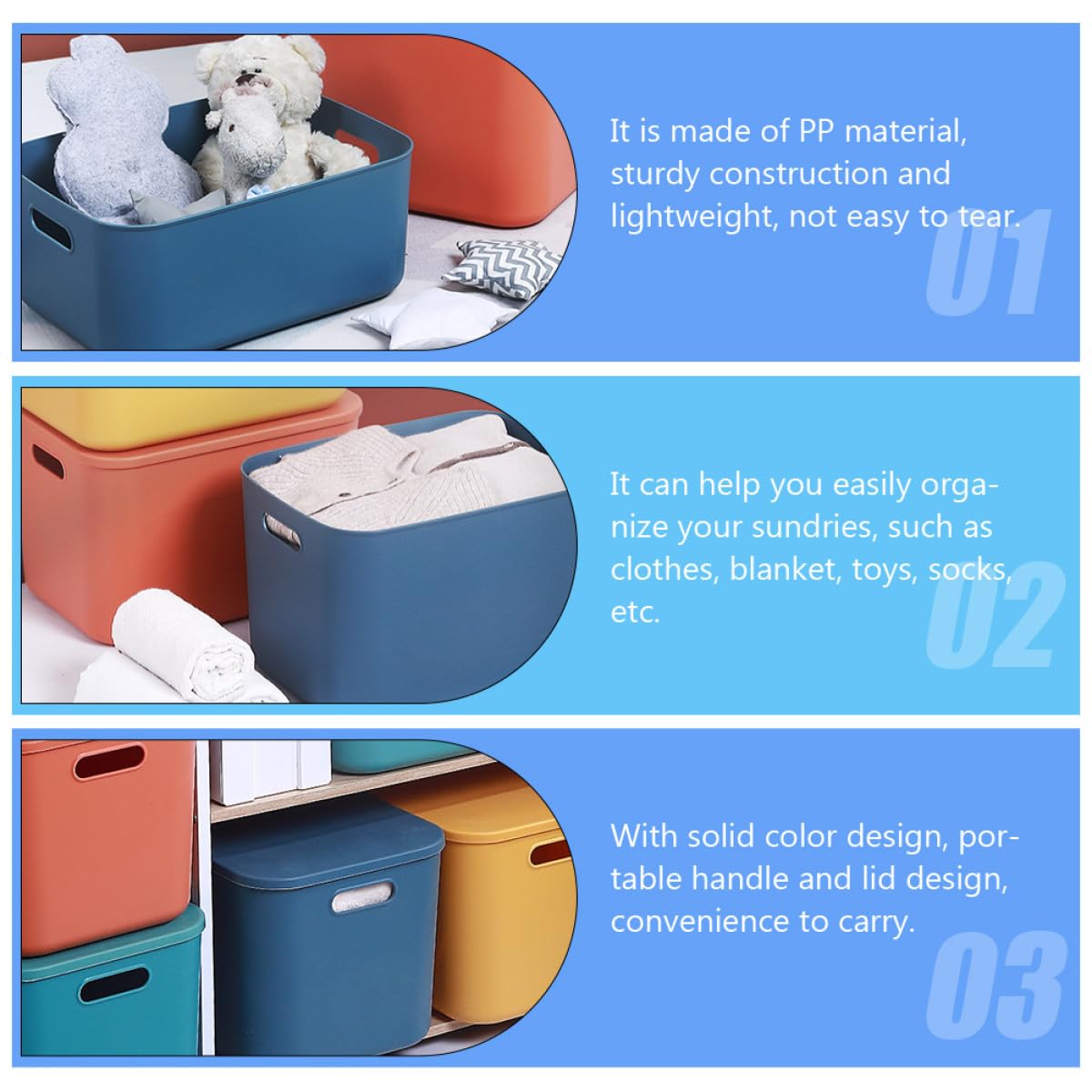 Scatola Organizer per Cosmetici Grande in Pp Blu con Manico Robusto | Contenitore Capiente, Coperchio Incluso, per Bagno e Cucina, Utile per Riporre Vestiti e Calze