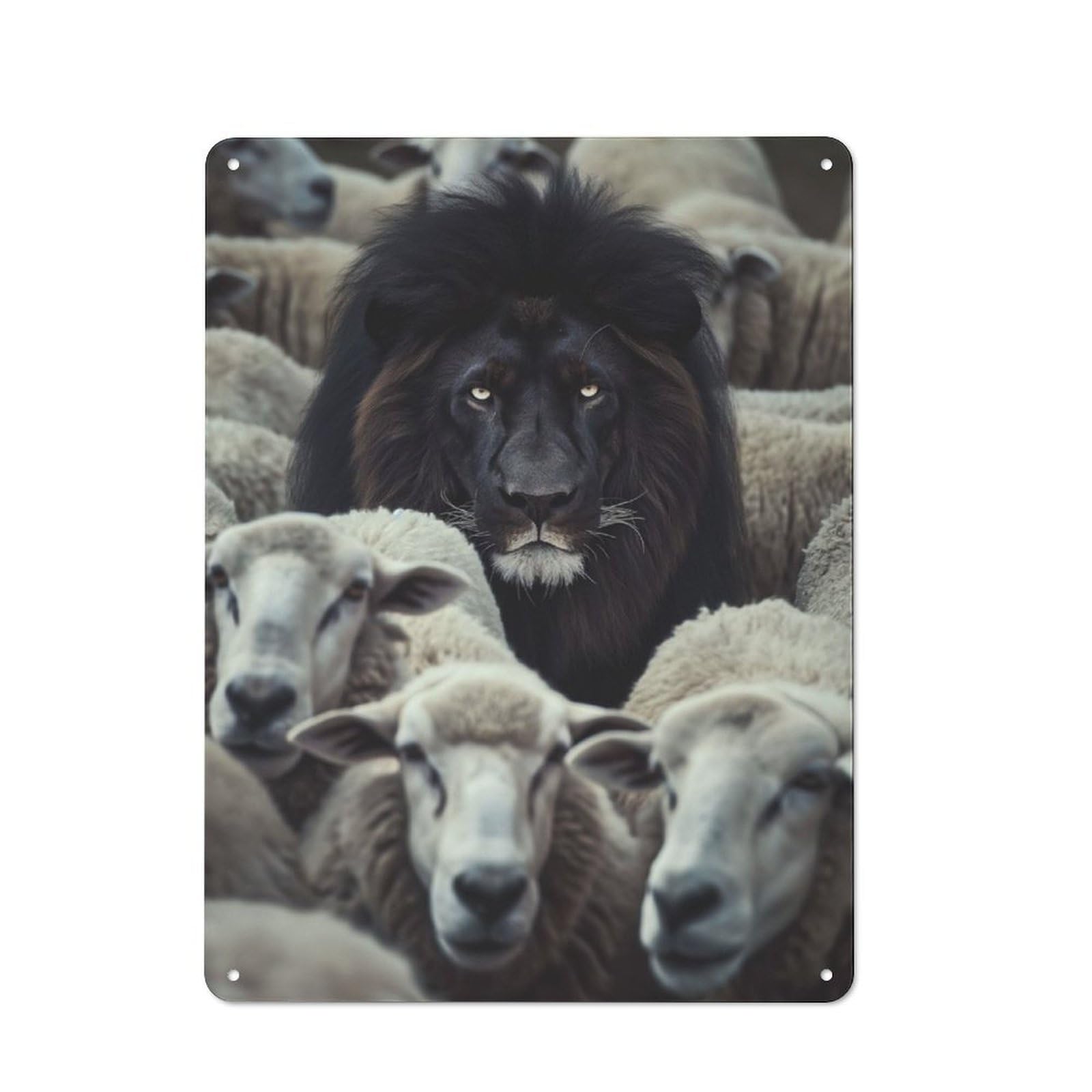 Nostalgic Black Lion Sheep Decorative Tin Sign 40x30cm, Vintage Wall Decor for Lounge, Study, Pub Or Wall Gallery