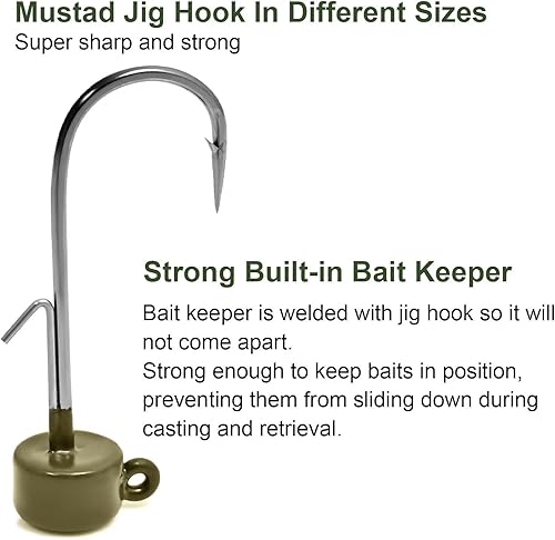 Miniatura 3 de Fishfun 8 cabezas de plantilla de tungsteno Ned Rig con ganchos en diferentes tamaños, cabezas de plantilla de hongo finura