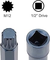 Vista 3 de uxcell 1/2" Drive x M12 (0.472 in) Triple Square Spline Bit Socket, brocas de acero S2, enchufes CR-V de 8" de longitud (solo para uso manual)
