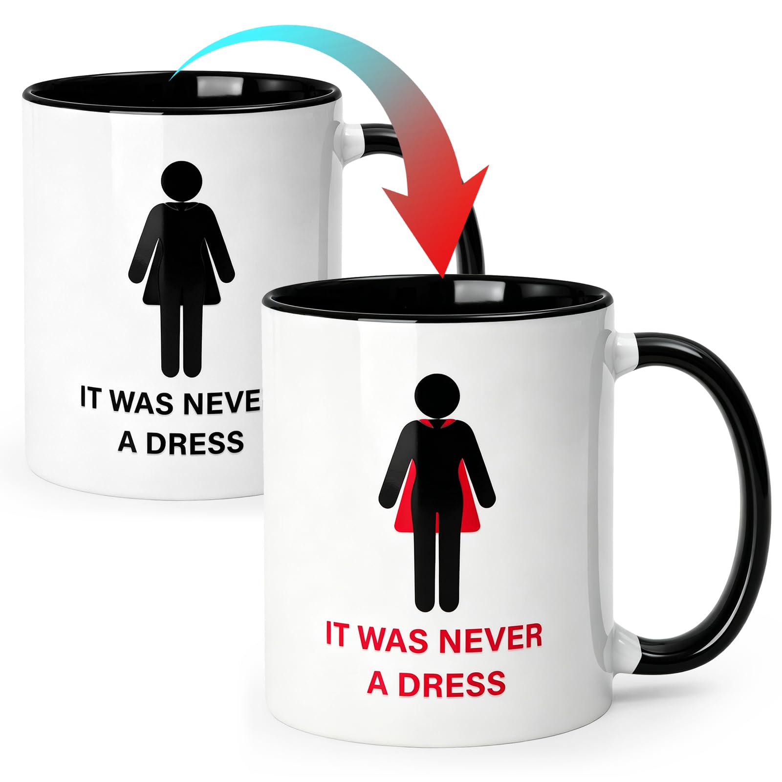 Doublewhale It was Never a Dress Mug for Women, Colour Changing Heat Sensitive Mug, 12oz Novelty Creativity Ceramic Cofffee Tea Cup, Empowering Inspirational Gifts for Women, Mum, Sister, Friend