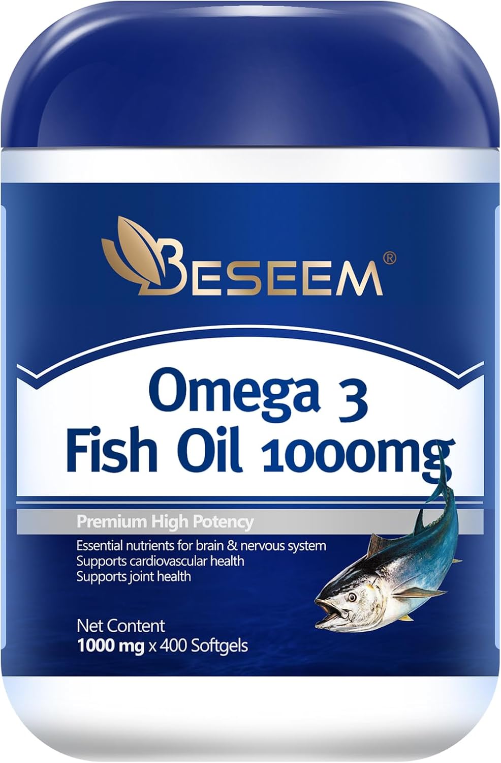 Omega-3 Fish Oil 1000mg Softgels - High Potency 360mg EPA + 240mg DHA per Serving, Fish Oil Supplement from Wild-Caught Deep Ocean Fish, Heart & Brain Support, 400 Softgels
