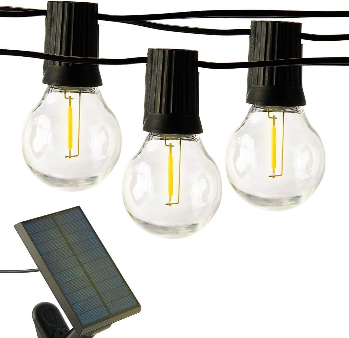 SHISOP 27FT Solar String Lights Outdoor, 1w Solar Patio String Lights, Waterproof& Shatterproof Patio Lights 12 Bulbs for Bistro Garden, Backyard Party, Christmas Decor, Commercial Decor