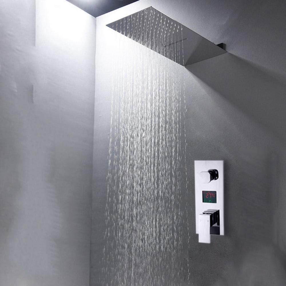 SBCGFY 2 Functions Digital Display Shower Faucets Set Chrome Ultrathin Rain Waterfall Shower Head Digital Mixer Tap Bath Shower