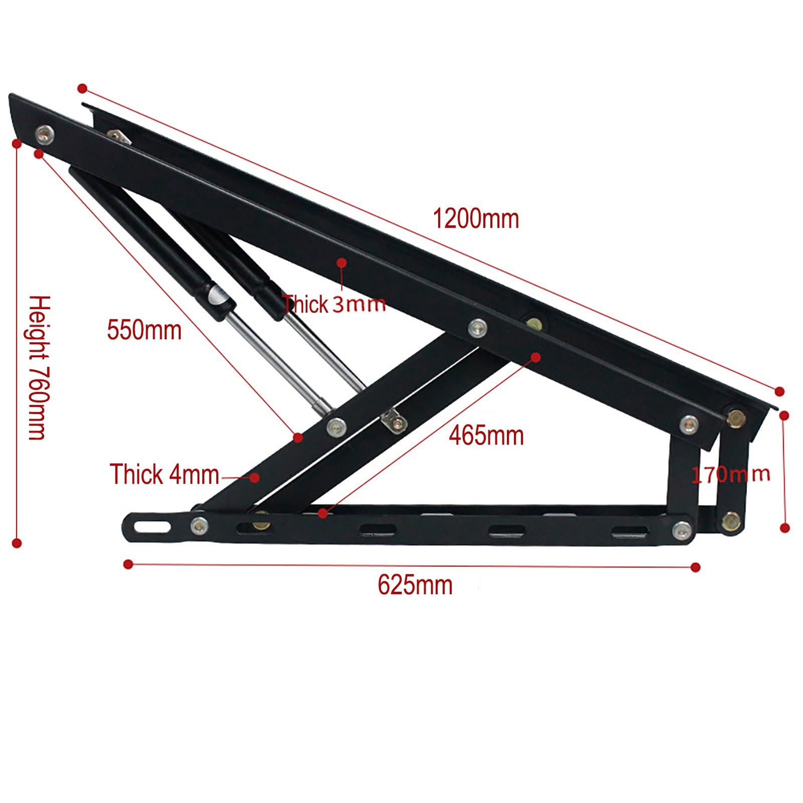 Juego de 2 mecanismos de elevación de cama plegables con amortiguador hidráulico de alta resistencia, sistema neumático 6 (120 cm)
