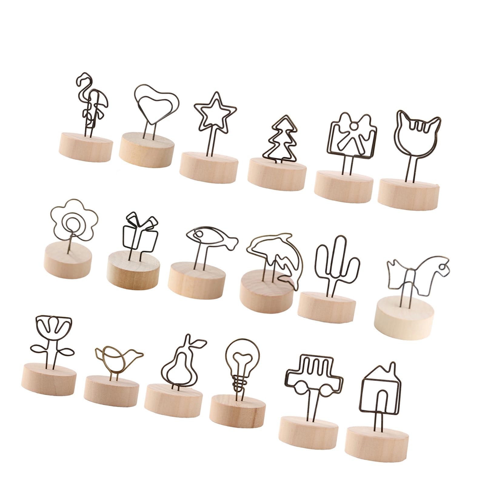 Uitndvyte 18Pcs Wood Card Holder with Metal Clip Picture Display Stand Note Memos Holder for Home Desk Decoration Memo Clip