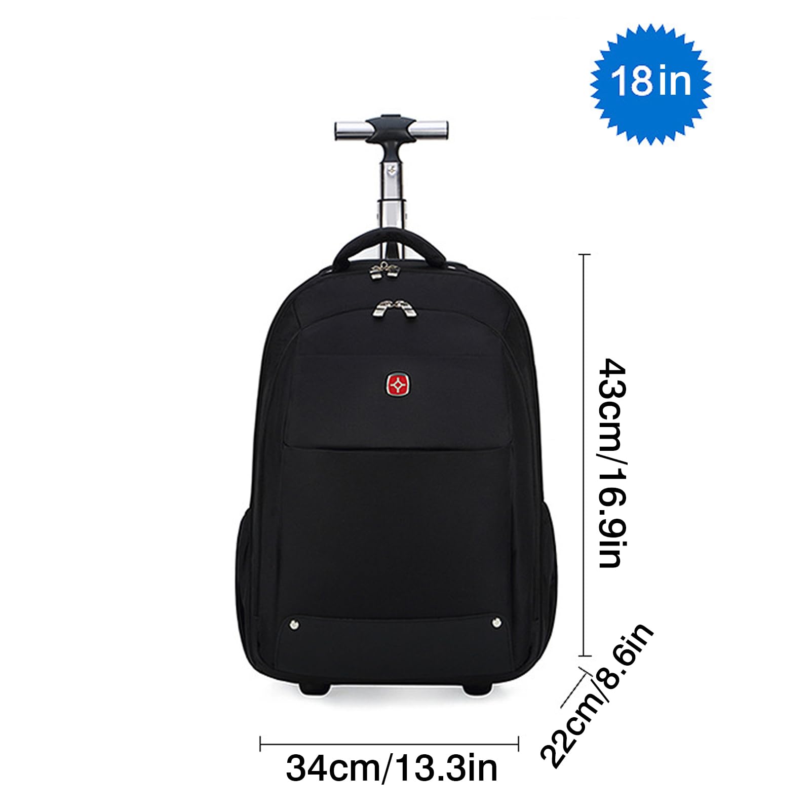 Mochila con Ruedas 15,6 Pulgadas Trolley con Ruedas Grande 55L Maleta de Mano Portátil Impermeable Bolsa de Viaje con Ruedas Mango Telescópico Reforzado Compartimento para Laptop Mujeres Hombre Negro
