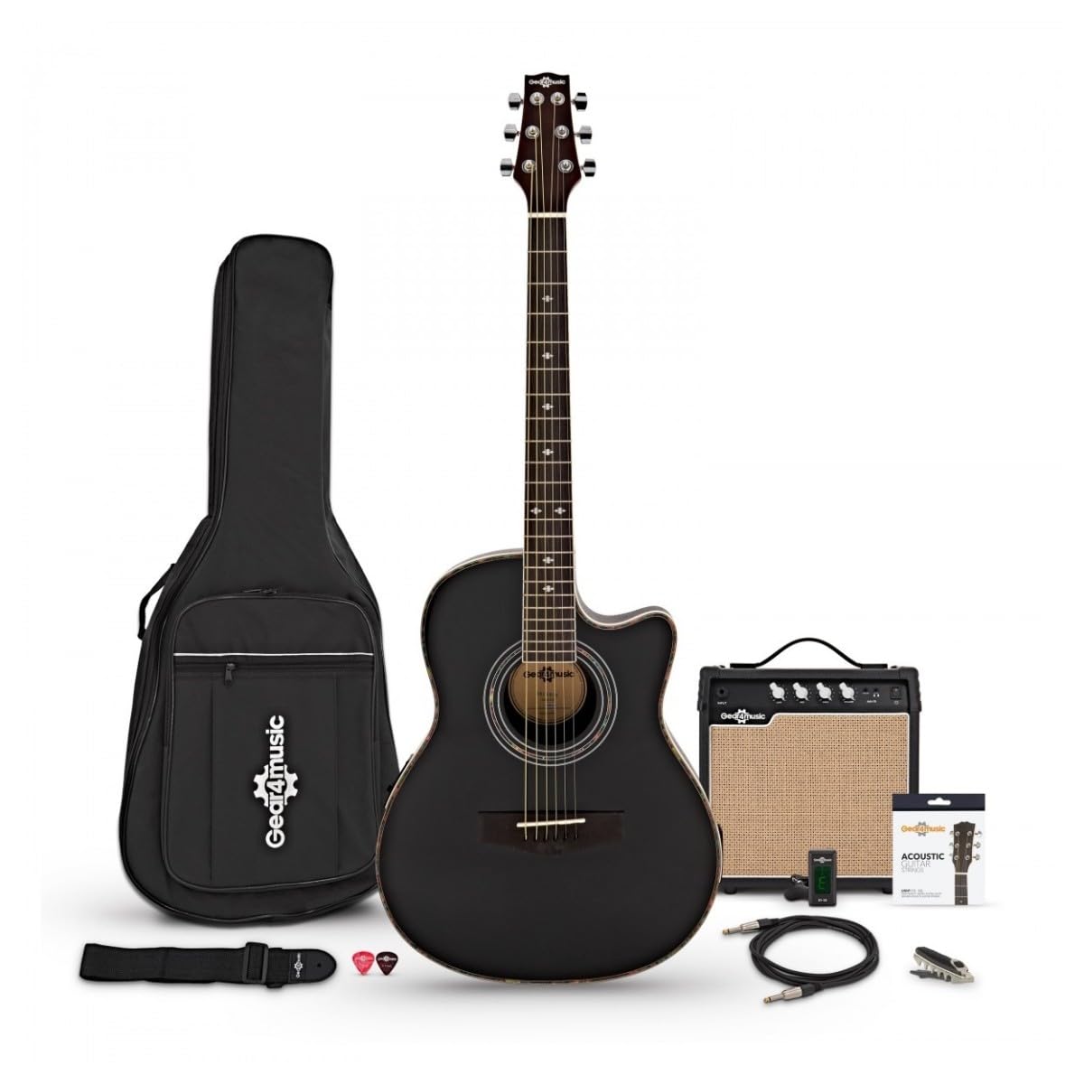 Roundback Chitarra Elettro Acustica di Gear4music con Accessori | Per chitarristi live, corpo in ABS resistente al feedback, pickup K-2T per suono amplificato o acustico