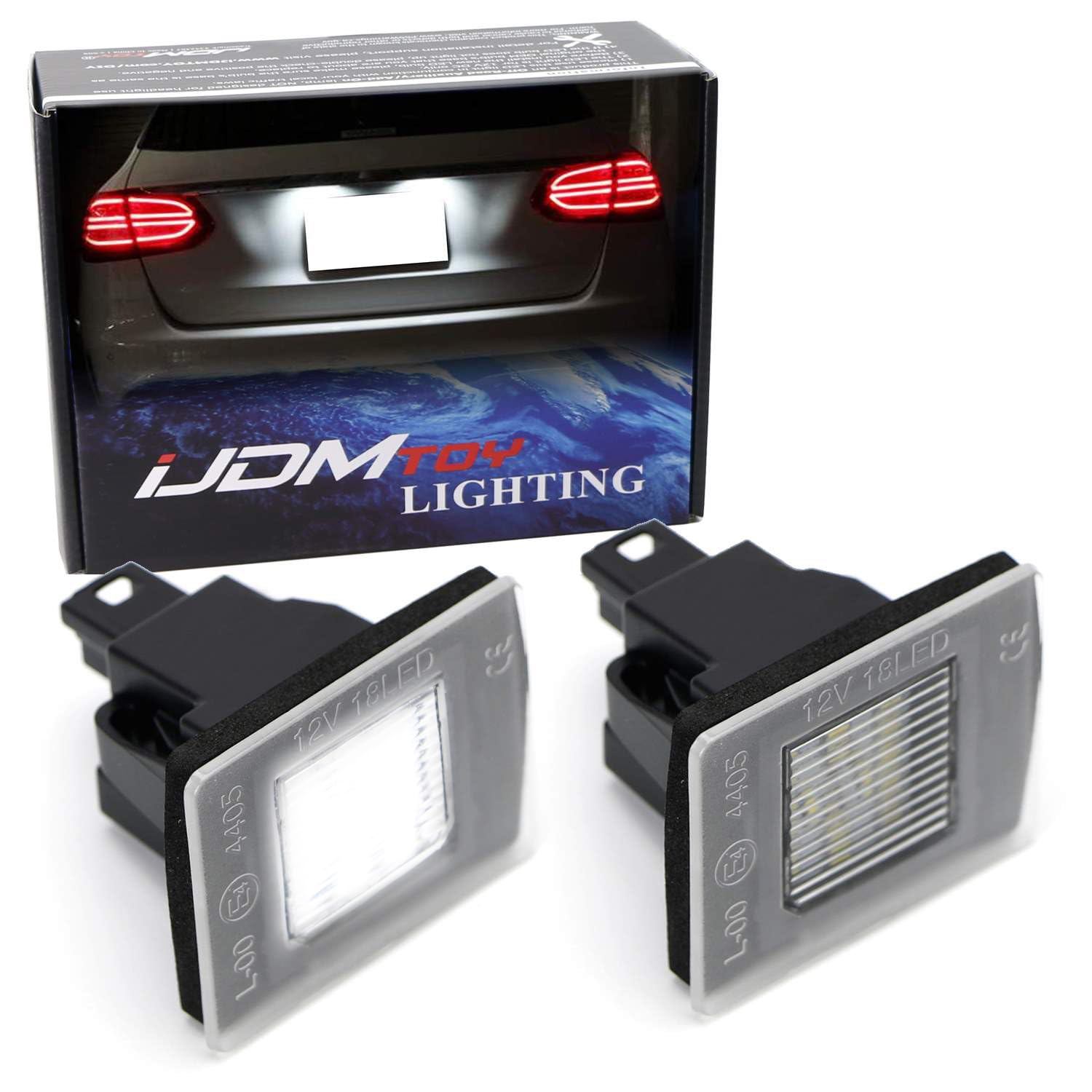 Xenon White 3W Full LED License Plate Light Kit Compatible With Mercedes-Benz C GLA GLC GLE GL GLS ML SLK Class, Powered by 18-SMD White LEDs & Can-bus Error Free