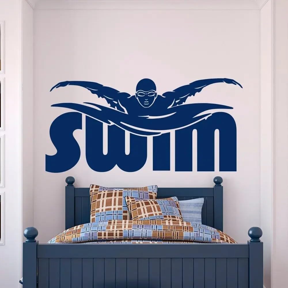 Gym Sports Wall Decal Stickers Swim Swimming Pool Swimmer Gift Home Decor for Boys Room Bedroom Dorm Wall Art 25X53cm
