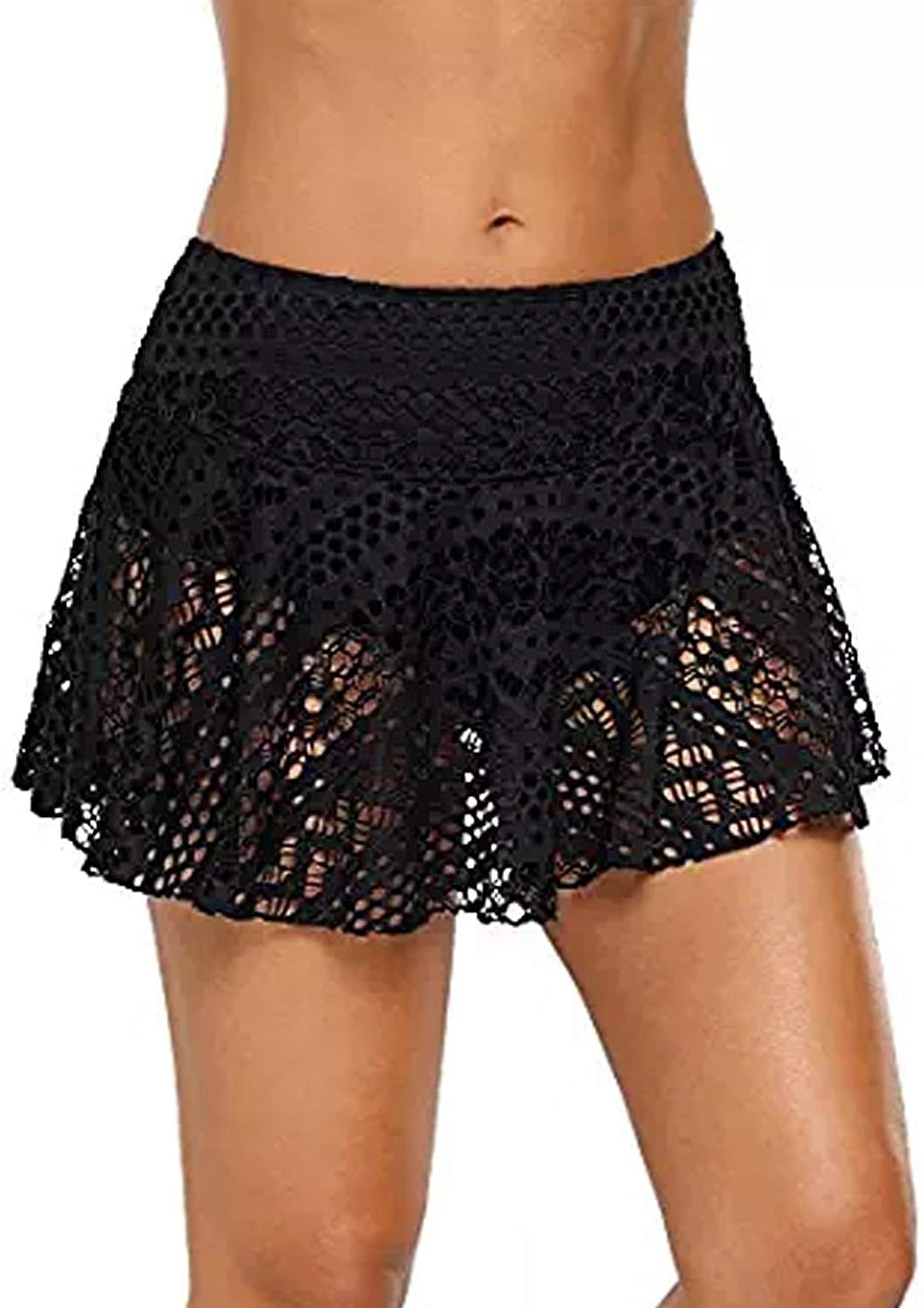 Lopie Women Lace Crochet Swim Skirt Bikini Bottom Swimsuit Board Shorts Skort Swimdress