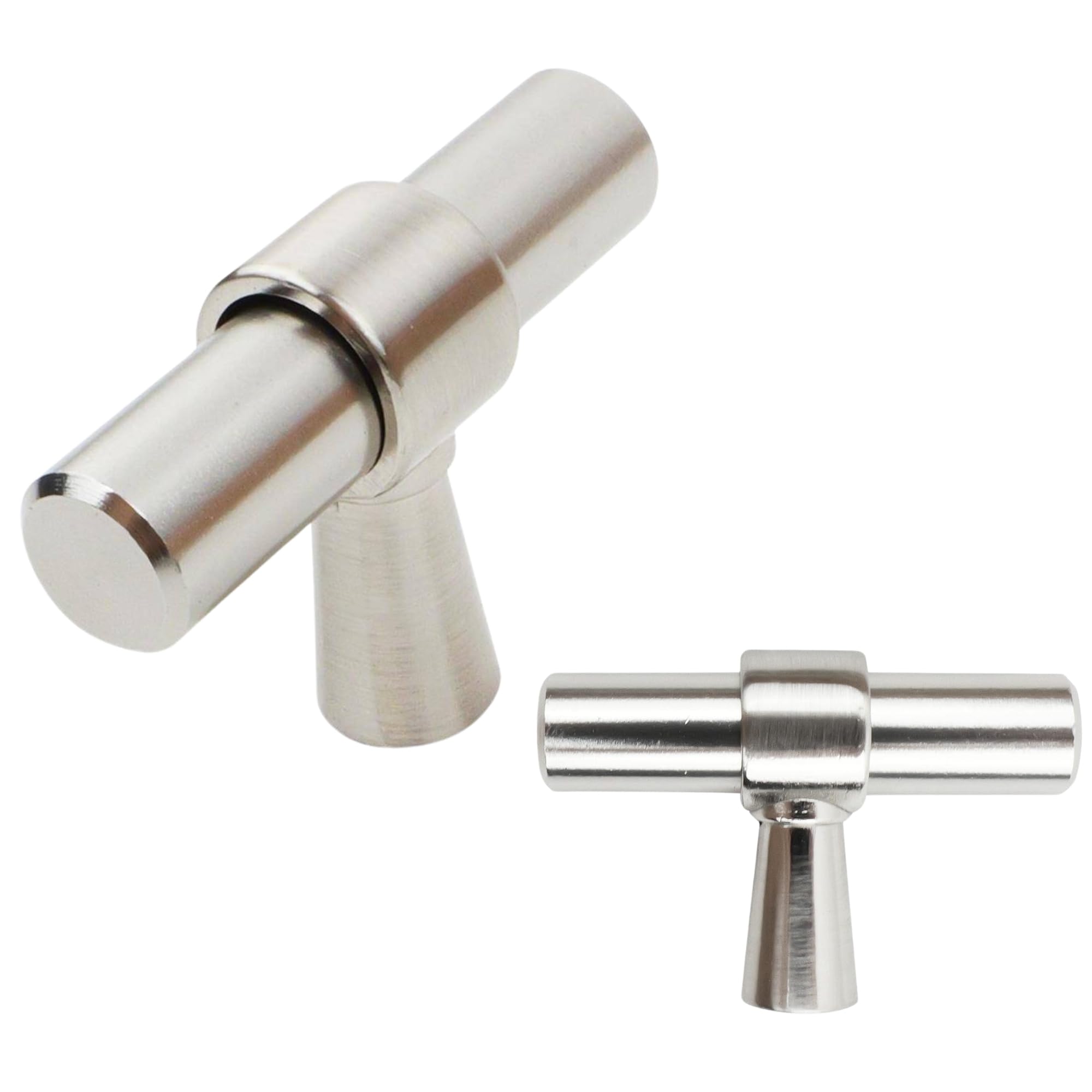 Keypak Satin Nickel 10 Pack Smooth Cabinet T-Bar Knobs, - Modern Drawer Pull Handles For Kitchen Cupboards, Wardrobe Doors, Dresser