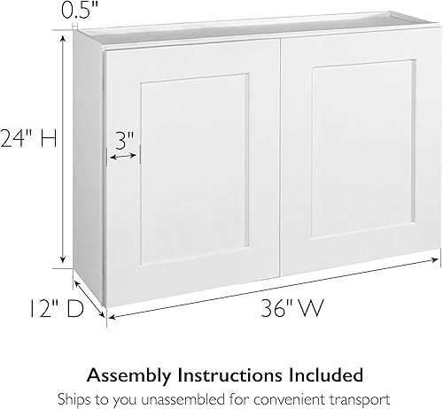 Miniatura 79 de Brookings Shaker - Armario de cocina de pared sin ensamblar W2736, 27 ancho x 12 profundidad x 36 alto, pintado blanco con Sherwin Williams®, madera