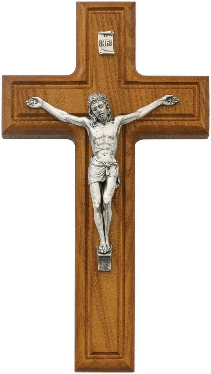 Bеѕt Sеllеr All Patron Saints Thick Wall Cross Crucifix in Walnut Wood with Silver Color Corpis and INRI 10 Inch