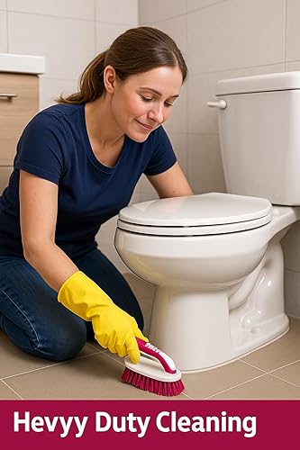 Miniatura 4 de Paquete de 2 cepillos para fregar con agarre de goma, cerdas resistentes para baño, azulejos, lechada, ducha, fregadero y limpieza de suelos,