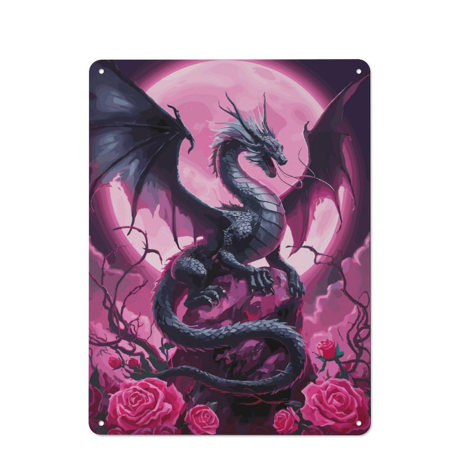 Rustic Vintage Metal Sign 40x30cm Featuring Dragon Roses, Home Bar Decor for Cafe, Pub, Workshop Or Home Bar