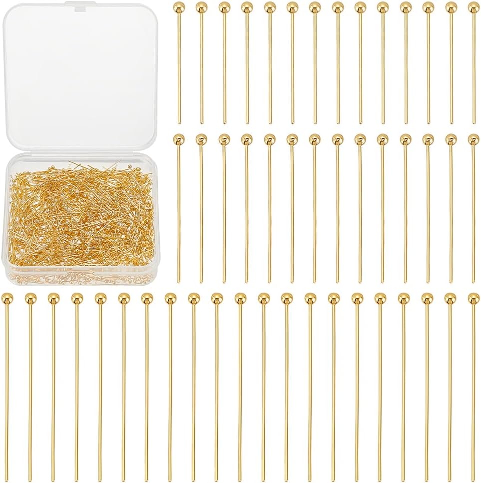 UNICRAFTALE 600Pcs 3 Styles 18K Gold Plated Ball Head Pins Metal Eye Pins Findings End Headpins Golden Head Pins for Earring Bracelet Pendant Necklace Jewelry Making 19-29mm Long