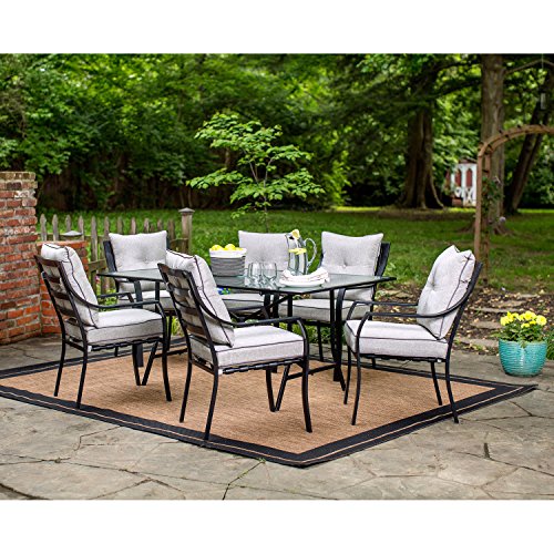 Hanover Lavallette 7-Piece Outdoor Dining Set In Gray With 6 Uv Protected Cushioned Chairs And Rectangular Glass-Top Table #TOP1