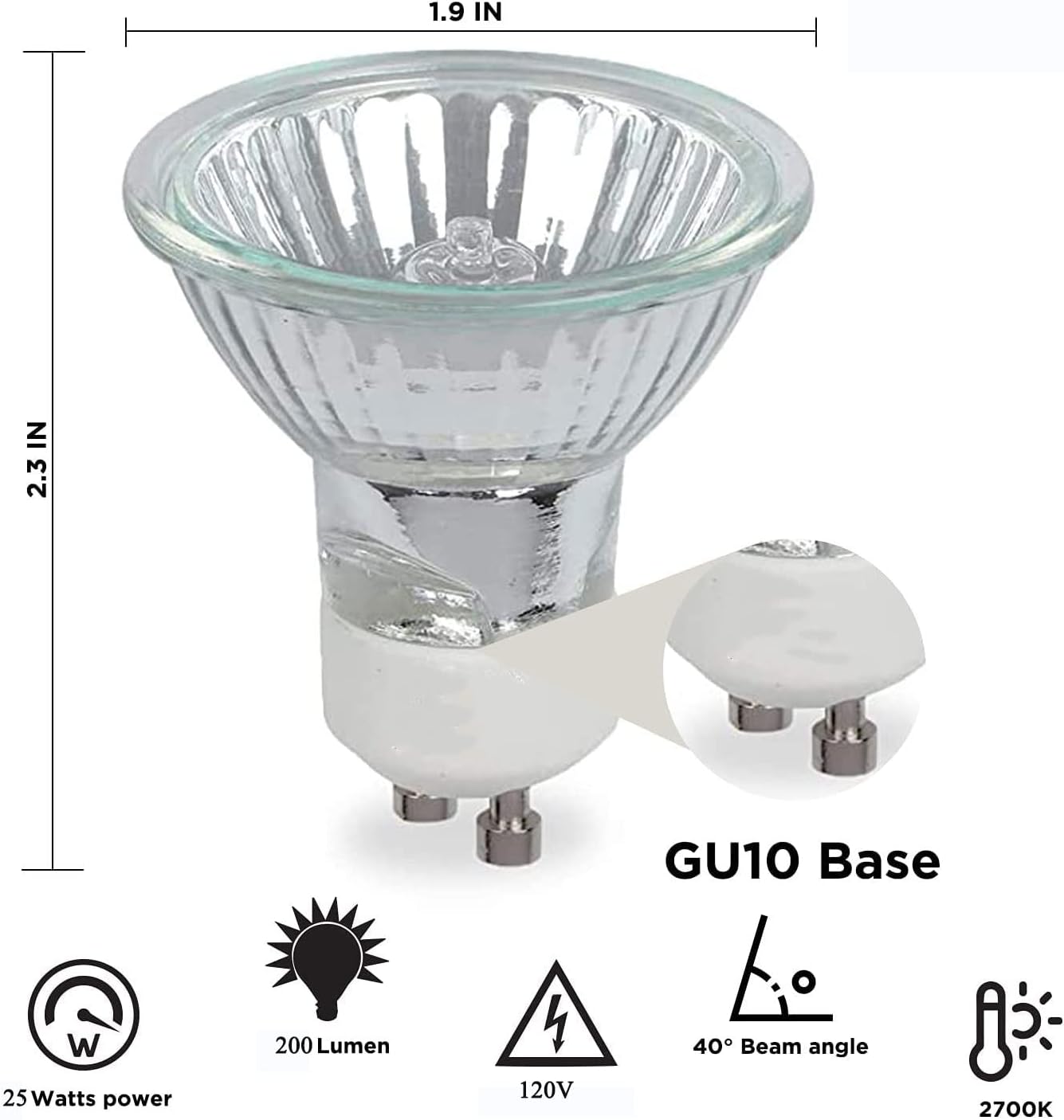 MR16 Halogen Light Bulbs (12 Pack) 25W 120V 2500K Warm White Dimmable Flood Light Bulbs GU10 Base MR16 Halogen Bulbs for Family, Stores, Landscape