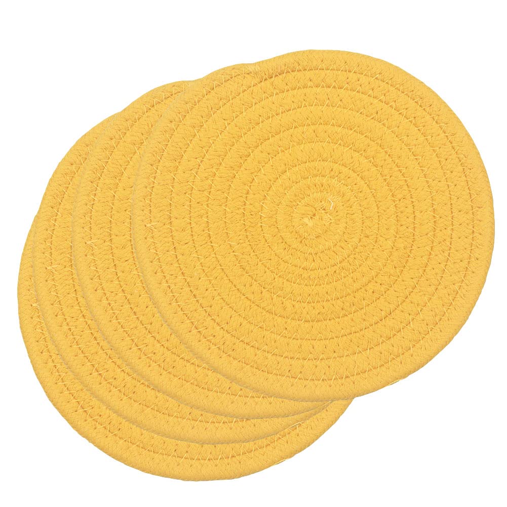 SCF2017 Round Cotton Rope Placemats Heat-Resistant 18cm Small Table Mats Coasters,Set of 4,Yellow โ image 1